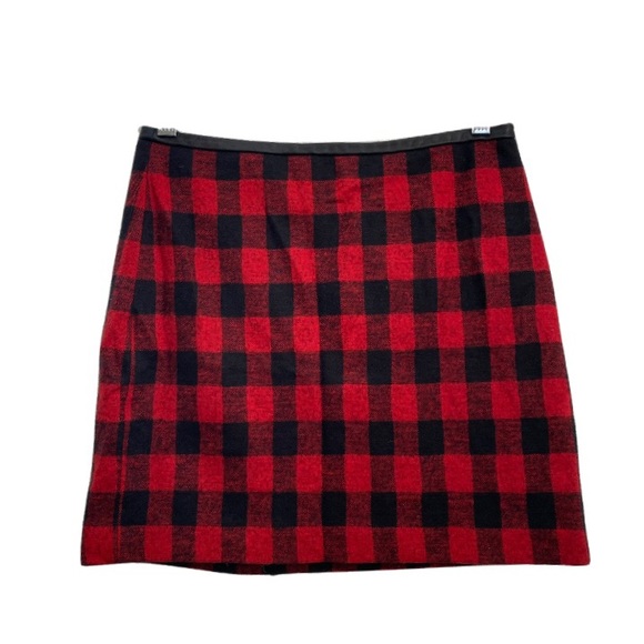 MADEWELL Red Buffalo Check Gamine Plaid Wool Blend Mini Skirt Size 2 - Picture 5 of 12